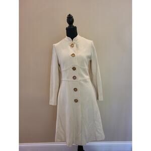 Vintage 60s DOMANI KNITS Winter White Sweater Coat Empire Waist Mod Dress Coat M